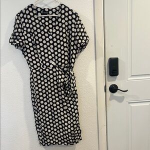 Vintage Shomi 100% Silk Black and White Polka Dot Wrap Dress